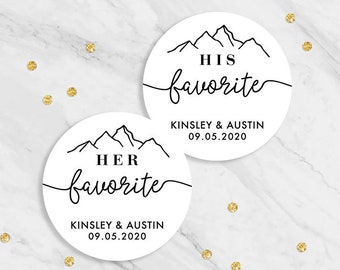 Adventure Mountain His Her Favorite Stickers, His Her Favorite Wedding Favor, His Her Favorite Stickers, His Her Wedding Favor Stickers