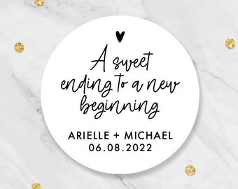 A Sweet Ending Wedding Favor Labels, A Sweet Ending to a New Beginning Stickers, Sweets Wedding Favor Sticker, Wedding Gift Bag Label