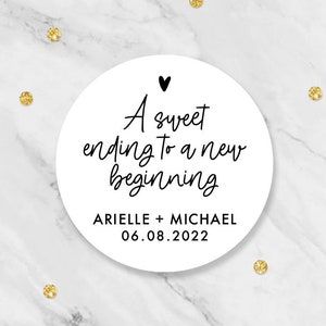 A Sweet Ending Wedding Favor Labels, A Sweet Ending to a New Beginning Stickers, Sweets Wedding Favor Sticker, Wedding Gift Bag Label