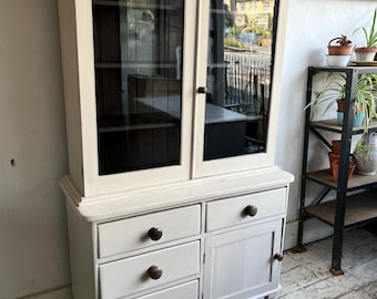 Victorian White Painted Small Dresser/Sideboard With Glass Doors