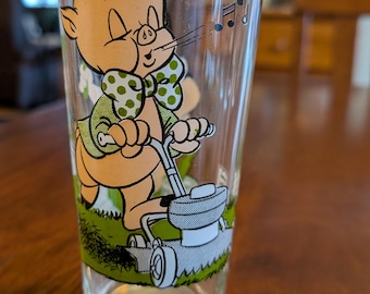 Vintage 1976 Pepsi Collector Series Warner Brothers Porky Pig and Petunia Pig Drinking Glass