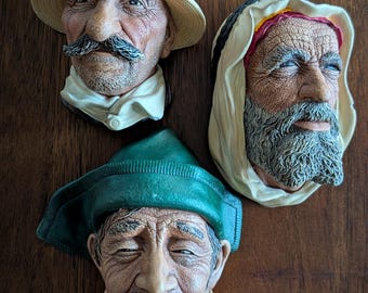 Chalkware Wall Art Bossuns England 1960-70 Lot of 3 Sardinian man, Romanian man, Syrian man C1a