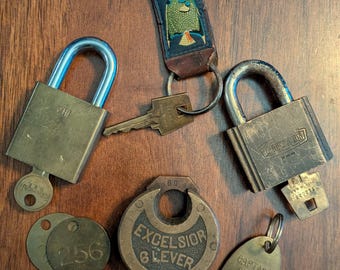 Vintage Lot Vorhängeschlösser & Schlüssel Handwerker, Amerikanisch, Excelsior M2