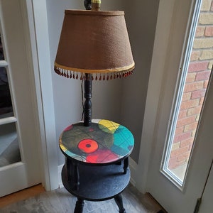 Vintage 2 tiered table with lamp MCM