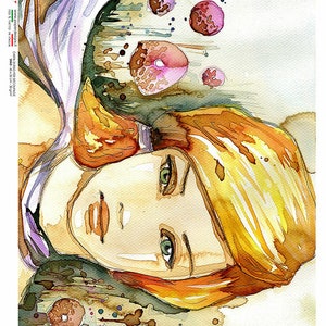Paper Designs Blonde Watercolor Portrait Scene 0121 A4 Rice Paper Decoupage Scrapbooking