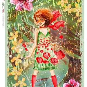 Paper Designs Pop of Color Girl Scene- A4 Rice Paper Decoupage Scrapbooking