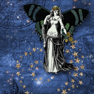 Decoupage Queen Blue Cosmic Fairy  A4 Rice Paper Decoupage Scrapbooking