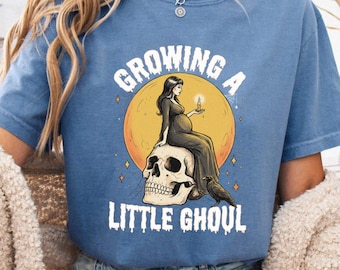 Growing A Little Ghoul Shirt, Comfort Colors Pregnancy Shirt, Full Moon Pregnant Tee, Spooky Mom To Be Gift, Autumn Baby Reveal Tee