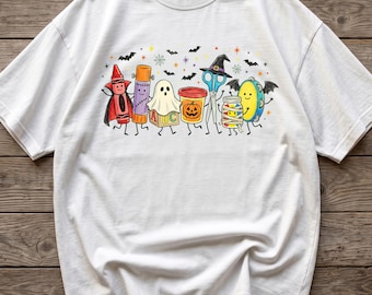 Spooky School Supplies Shirt, Comfort Colors Teacher Halloween Shirt, Monster Paint Jar Tee, Elementary Educator Gift, Fall Classroom Tee