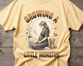 Growing A Little Monster Shirt, Comfort Colors Maternity Shirt, Funny Halloween Pregnancy Tee, Spooky Expecting Mama Gift, Baby Reveal Tee