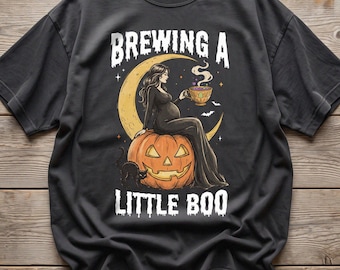 Witchy Maternity Shirt, Comfort Colors Pregnant Tee, Brewing A Little Boo Shirt, Halloween Baby Reveal Gift, Spooky Expecting Mother Tee