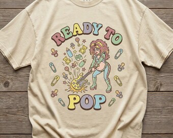 Ready To Pop Announcement Shirt, Comfort Colors Tee, Retro Glam Rock Pregnancy Tee, Funny Expecting Mother Gift, Vintage Mom To Be Shirt