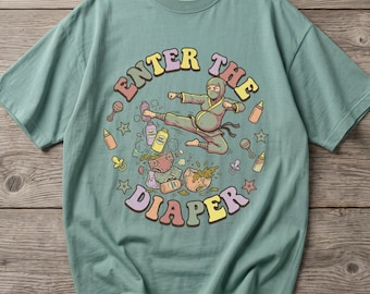 Funny Pregnant Ninja Shirt, Comfort Colors Maternity Tee, Enter The Diaper Parody Shirt, Karate Mom To Be Gift, Novelty Martial Arts Tee