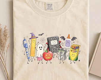 Spooky School Supplies Shirt, Comfort Colors Fall Teacher Tee, Vampire Composition Notebook Shirt, Spooky Classroom Boo Crew Gift