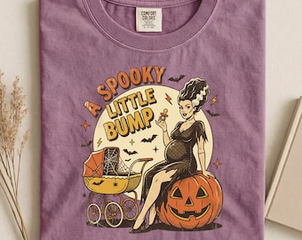 Pregnant Monster Bride Shirt, Comfort Colors Maternity Tee, Spooky Little Bump Shirt, Vintage Halloween Mom Tee, Expecting Mother Gift