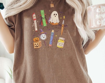 Spooky School Supplies Shirt, Comfort Colors Teacher Tee, Halloween Classroom Shirt, Vampire Ruler Tee, Fall Educator Gift, Mummy Pen Shirt