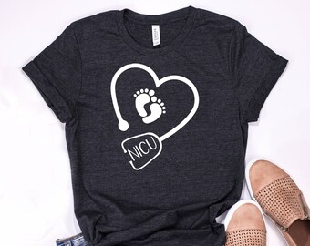 NICU Nurse Shirt: Baby Feet Stethoscope, Personalized Nurse Gift