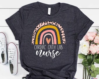 Cardiac Cath Lab Nurse Shirt: Rainbow Leopard Print Tee