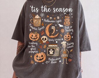 Tis The Season Halloween Shirt, Comfort Colors® Retro Halloween Aesthetic Tee, Vintage Pumpkin Ghost Graphic Shirt, Cozy Fall Gift for Her