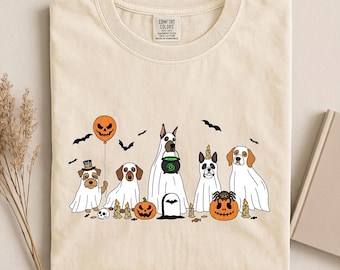 Comfort Colors® Cute Ghost Dogs Shirt, Funny Halloween Dog Mom Tee, Dachshund Fall Graphic Shirt, Spooky Season Dog Tee, Trick Or Treat Gift