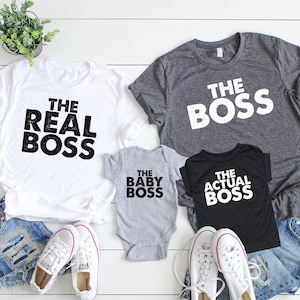 Maglietta Boss Family, Maglietta coordinata per la famiglia, Il Boss, Il vero Boss, Il vero Boss, Il vestito Baby Boss, Pigiama divertente per la famiglia, Papà, Mamma, Figlio
