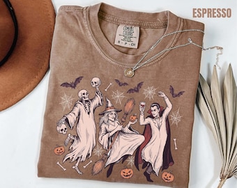 Comfort Colors® Halloween Monster Party Shirt, Dancing Skeleton Witch Vampire Tee, Spooky Season Halloween Gift, Horror Halloween Shirt