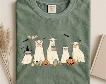 Comfort Colors® Farm Animal Halloween Shirt, Spooky Season Ghost Tee, Ghost Costume Farm Shirt, Halloween Gift for Animal Lovers, Fall Tee