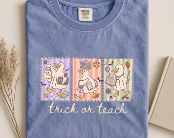 Trick or Teach Goose Shirt, Comfort Colors® Halloween Teacher Shirt, Silly Goose Ghost Tee, Funny Elementary Teacher Gift, Spooky Season