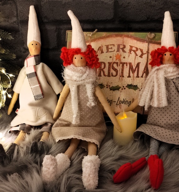 Scandinavian Christmas Pixies, Red Hair Dolls, Nordic Elves