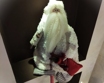 Babbo Natale bianco / Ornamento natalizio fatto a mano OOAK / Bambola Tilda / Decorazioni invernali scandinave