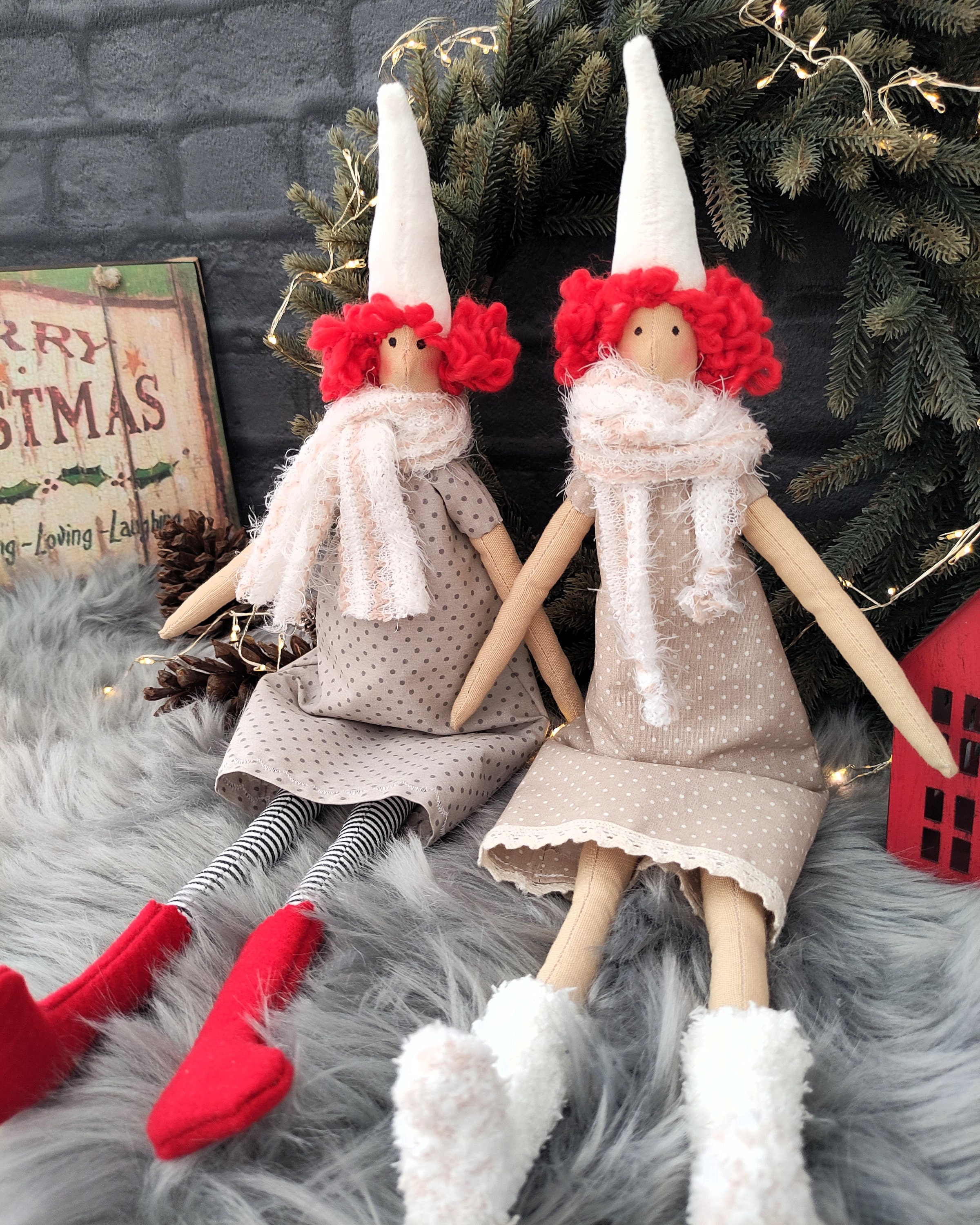 Scandinavian Christmas Pixies, Red Hair Dolls, Nordic Elves