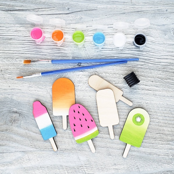 DIY Popsicle Magnets Painting Kit | DIY Popsicle Garland Kit | Kids Craft Project Supplies | Party Activity Kit | Summer Decor