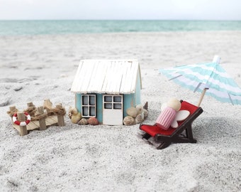 DIY Beach House Fairy House Kit | Micro Fairy House Accessories Set | Indoor Plant Houseplant Decor | Mini Fairy Garden Playset