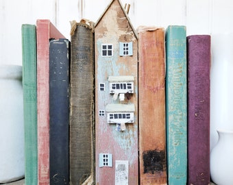 Book Nook Whimsical House | Rustic Apartment Book Nook | Primitive Library Bookshelf Decor | Book Lovers Gift