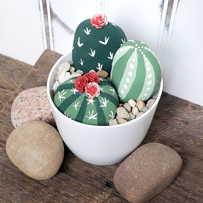 DIY Cactus Rock Painting Kit DIY Cactus Pot Kids Craft Project Supplies Party Activity Kit Succulent Decor image 5