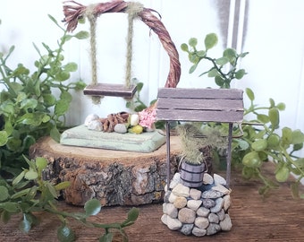 DIY Fairy House Accessories | Micro Fairy House Wishing Well Swing Lantern | Indoor Plant Houseplant Decor | Mini Fairy Garden Playset