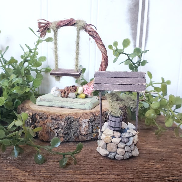 DIY Fairy House Accessories | Micro Fairy House Wishing Well Swing Lantern | Indoor Plant Houseplant Decor | Mini Fairy Garden Playset