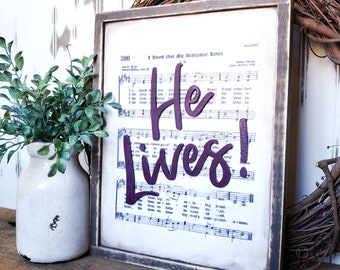 I Know That My Redeemer Lives Hymn Sign | Vintage Easter Sign | Laser Cut Text Sign | Rustic Framed Christian Decor | Wood Farmhouse Signs