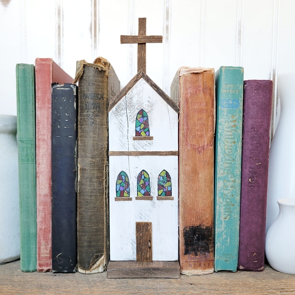 Book Nook Whimsical House | Country Church Book Nook | Rustic Library Bookshelf Decor | Book Lovers Gift