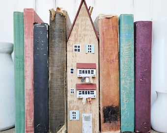 Book Nook Whimsical House | Rustic Apartment Book Nook | Primitive Library Bookshelf Decor | Book Lovers Gift