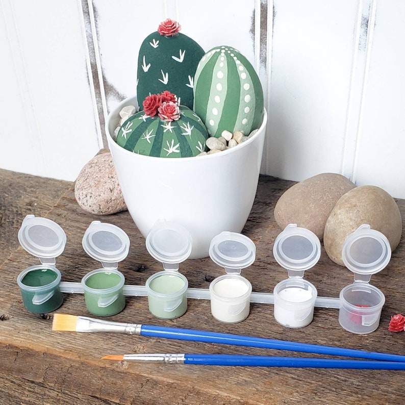 DIY Cactus Rock Painting Kit DIY Cactus Pot Kids Craft Project Supplies Party Activity Kit Succulent Decor image 1