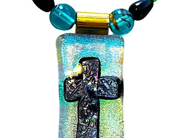 Handcrafted Glass Cross with Silver Chain