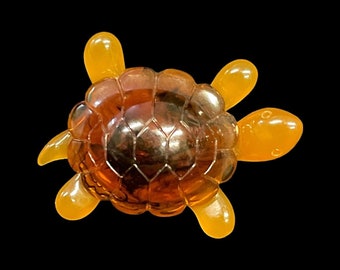 Avon "Lucky Friends" Honey -Toned Lucite Turtle Pin - Turtle Stick Pin - A Terrapin To Love