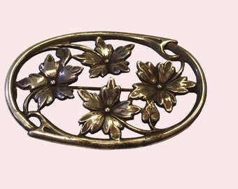 Broche de flores de plata de ley Art Nouveau - Pin de plata .925 - Broche de la era Art Nouveau de 2,5" - Joyería naturalista de la era 1900