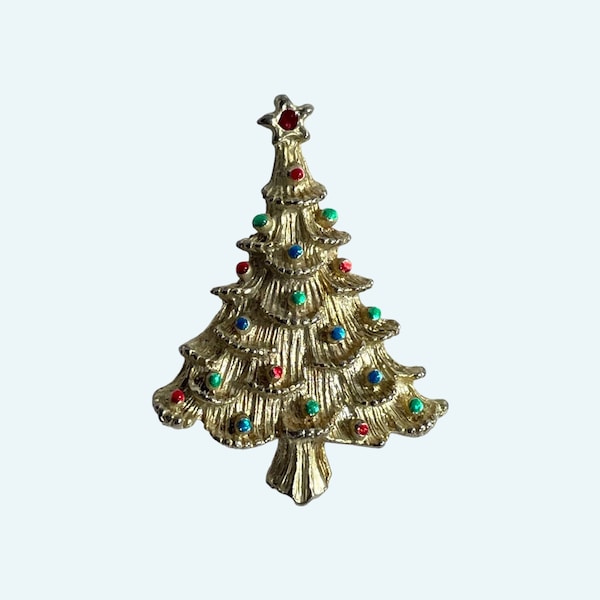 Gerry's Jewelry Company - Broche de árbol de Navidad - Esmalte plateado con lavado dorado