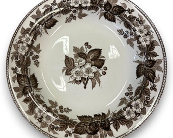 Bramble Brown Floral 9" Plate- Lunch Plate by Two's Company -  Transferware Plate