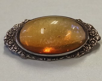 Art Nouveau Dragon's Breath Opal Set en broche de plata esterlina - RARE Turn of the Century 1900 Boho Glass Opal en Silver Surround