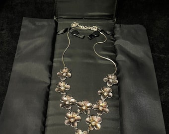 Paola Valentini Flower Bib Necklace - 925 Silver Necklace with a Copper Wash - Tiny Buds for Spring