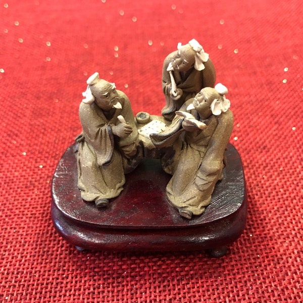 Chinese Mud Men Wise Elders Statue - Vintage