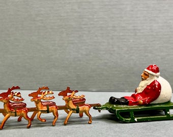 Department 56 - Up on the Roof-Top Santa's Sleigh and Reindeer - 1990s Tiny Snow Village Collectible